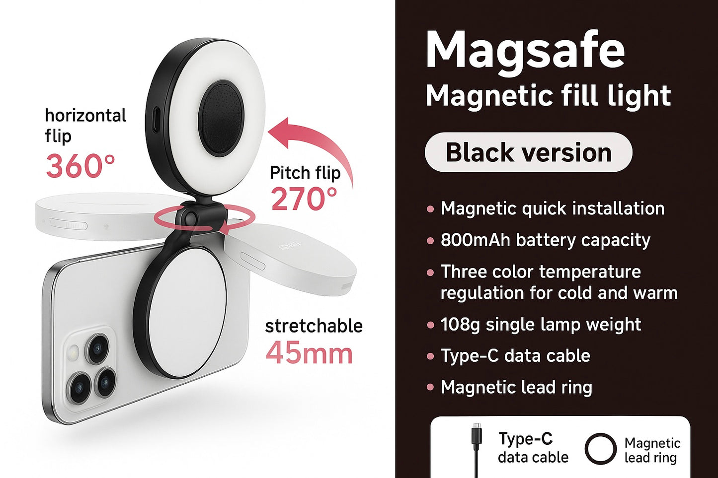 3-in-1 Magnetic LED Selfie Light